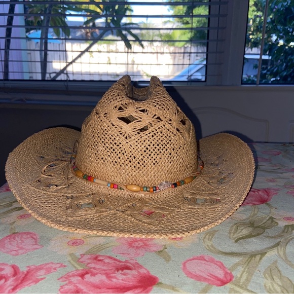 Cappelli Cowboy Cowgirl Hat Womens Western Paper Straw Boho Concert Festival - Picture 4 of 13